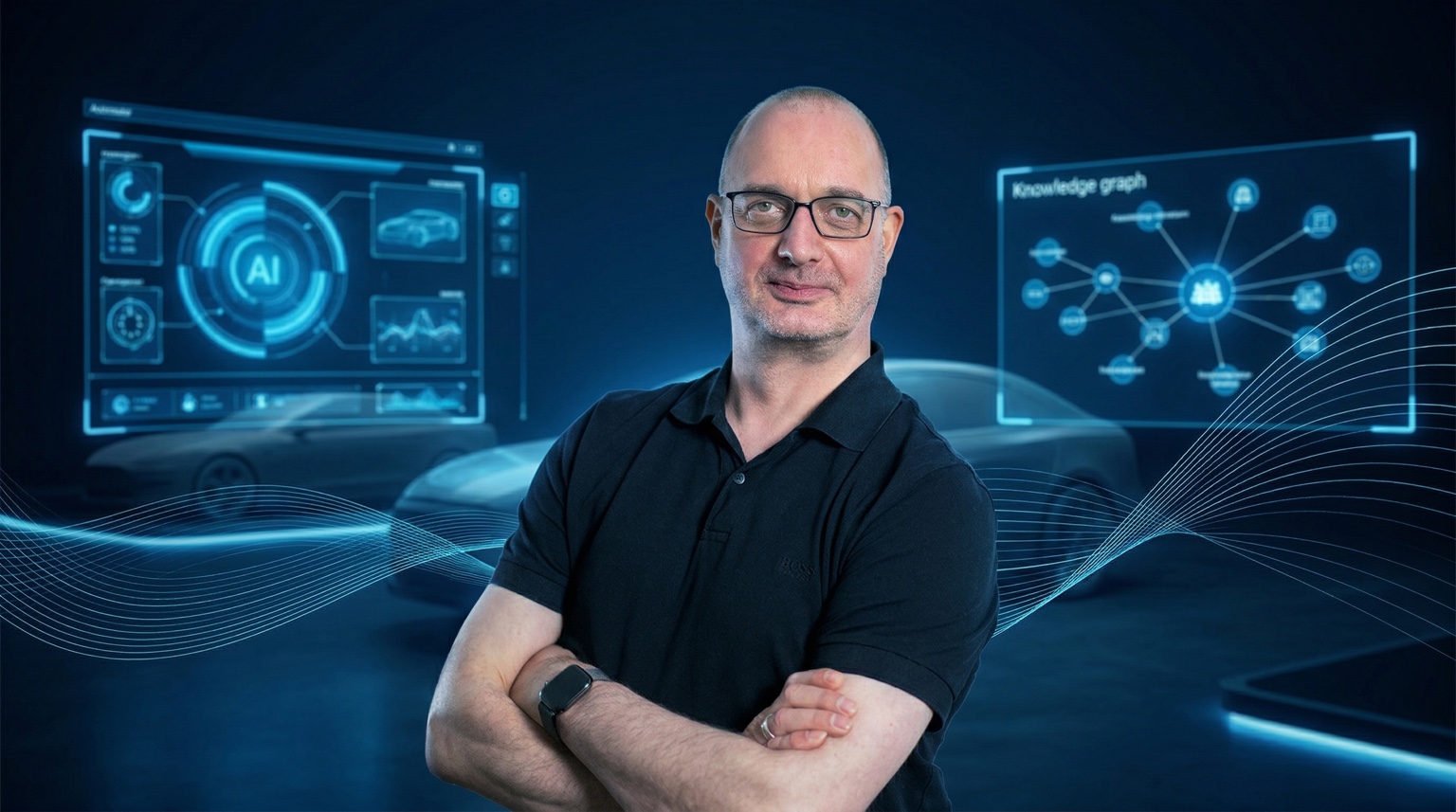 Boris Peters in einer futuristischen Automotive- und KI-Umgebung